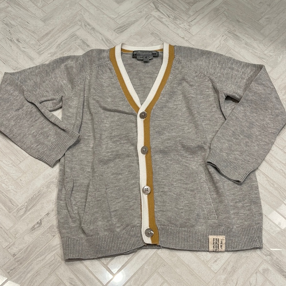 Bonpoint soft long sleeve grey cardigan, size 4